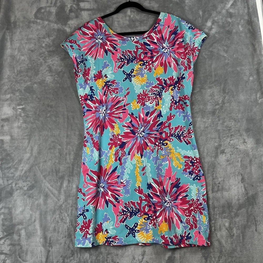 Lilly Pulitzer XL Floral Sea Print Sleeveless Button Front Knit Shift Dress - Picture 3 of 10